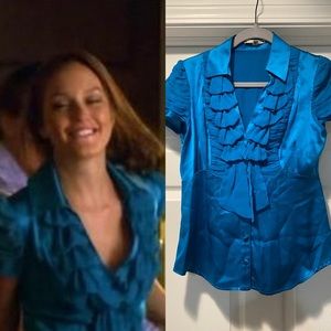 ASO Blair Waldorf Nanette Lepore ruffle silk blouse in blue